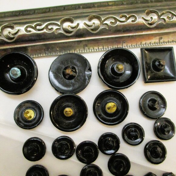 ANTIQUE Faceted French Jet Buttons: VICTORIAN Edwardian Black Glass Button Lot - Picture 9 of 12